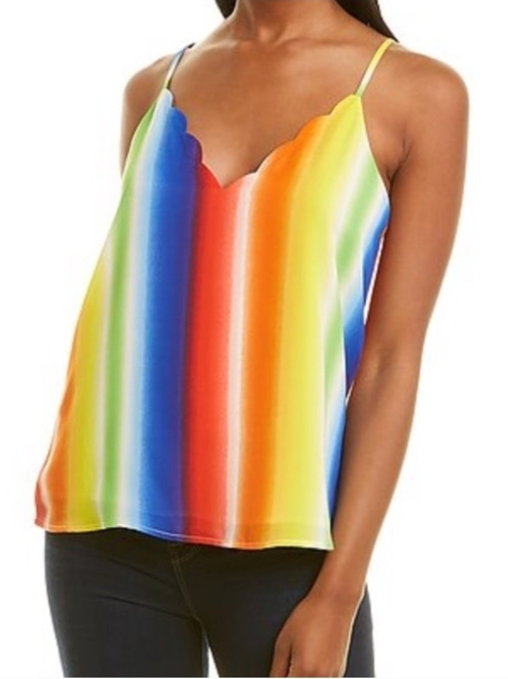 Socialite Rainbow Stripe Scallop V-Neck Cami Top